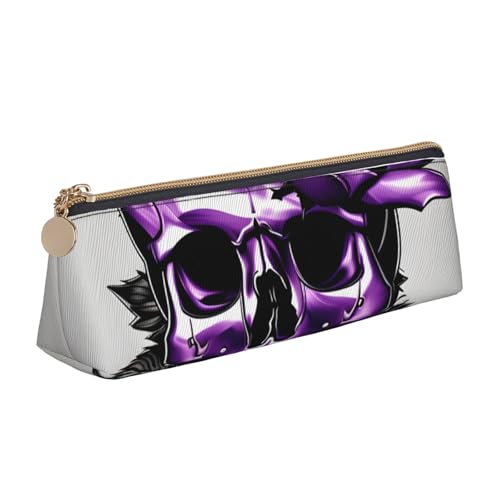 KPXXAQT Federmäppchen, Motiv: lila Rose und Totenkopf, großes Fassungsvermögen, Ledertasche, Schule, Reisen, Klassenzimmer, Büro von KPXXAQT