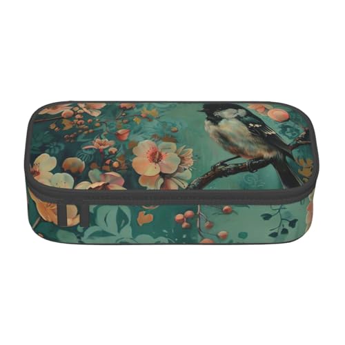 KPXXAQT Federmäppchen mit Blumen- und Vogel-Kunstdruck, großes Fassungsvermögen, für Schule, Uni, Reisen, Studenten, Teenager, Erwachsene von KPXXAQT