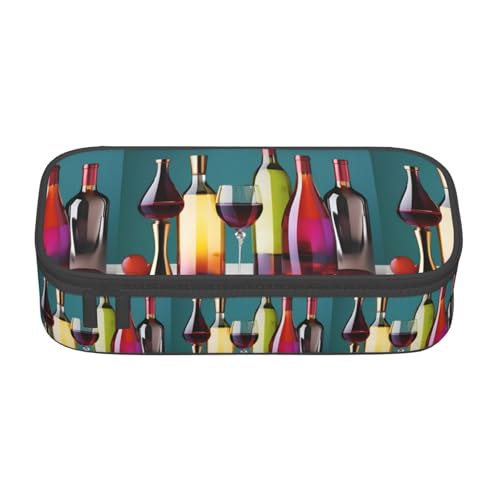 KPXXAQT Federmäppchen mit Cocktailgläsern und Weinflaschen, großes Fassungsvermögen, für Schule, Uni, Reisen, Studenten, Teenager, Erwachsene von KPXXAQT