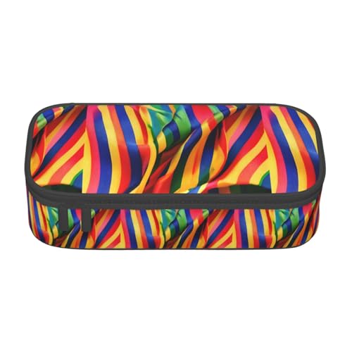 KPXXAQT Federmäppchen mit Regenbogenfarben-Streifendruck, großes Fassungsvermögen, für Schule, Uni, Reisen, Studenten, Teenager, Erwachsene von KPXXAQT