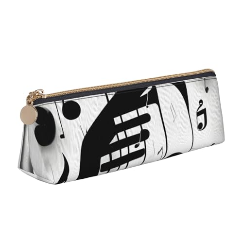 KPXXAQT Schwarzes und weißes Federmäppchen mit Musiknoten-Druck, großes Fassungsvermögen, Ledertasche, Schule, Reisen, Klassenzimmer, Büro von KPXXAQT