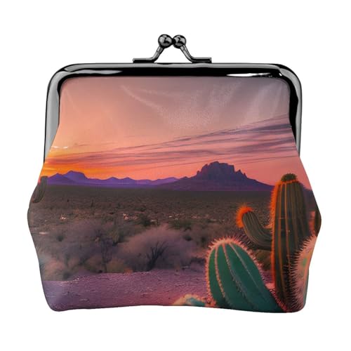 Kaktus Wüste Sonnenuntergang Druck Stilvolle Einzigartige Münzbörse Niedliche Mini Geldbörse mit Kussschloss Wasserdicht für Münzen von KPXXAQT