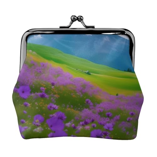 Nature Purple Flowers Meadow Mountain Scenic Print Stylish Unique Coin Purse Cute Mini Wallet with Kiss Lock Waterproof for Coins von KPXXAQT