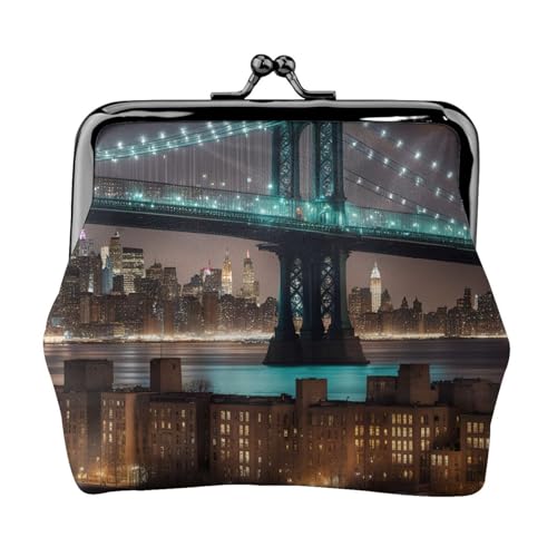New York Manhattan Bridge Night Print Stilvolle Einzigartige Münzbörse Niedliche Mini Geldbörse mit Kussschloss Wasserdicht für Münzen von KPXXAQT