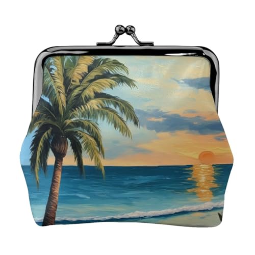 Palme über blauem Meer, Ozean-Druck, stilvolle einzigartige Münzbörse, niedliche Mini-Geldbörse mit Kussschloss, wasserdicht für Münzen von KPXXAQT