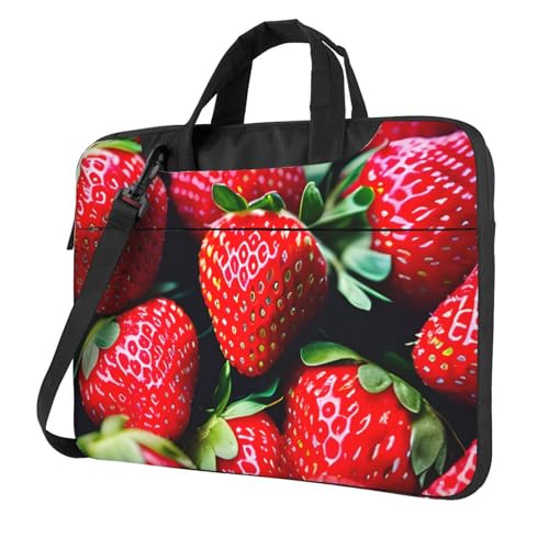 Praktische Laptoptasche mit frischem Erdbeerdruck, stilvolle und schützende Computertasche, einzigartig, Schwarz , 15.6 inch von KPXXAQT