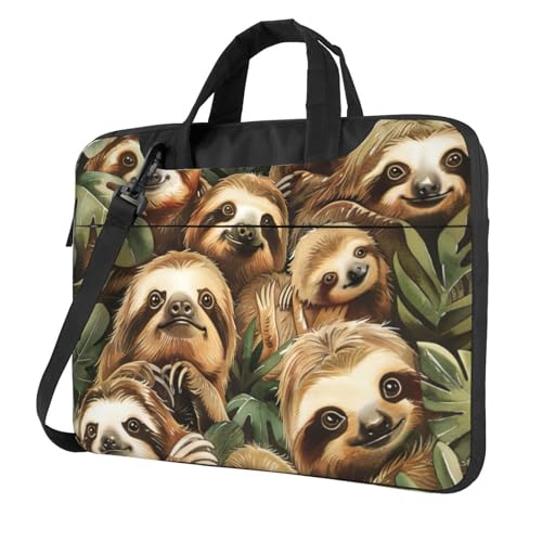 Praktische Laptoptasche mit niedlichem Faultier-Druck, stilvolle und schützende Computertasche, einzigartig, Schwarz , 14 inch von KPXXAQT