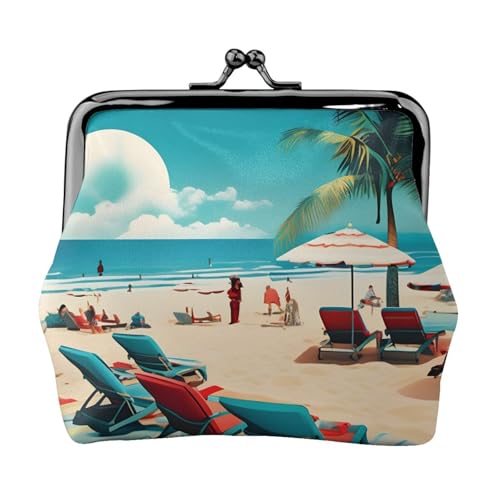 Stilvolle einzigartige Münzbörse mit Strandlandschaften, niedlich, Mini-Geldbörse mit Kussschloss, wasserdicht für Münzen von KPXXAQT