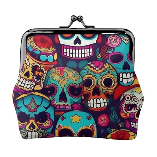 Sugar Skulls Print Stilvolle einzigartige Münzgeldbörse niedliche Mini-Geldbörse mit Kussschloss, wasserdicht für Münzen von KPXXAQT