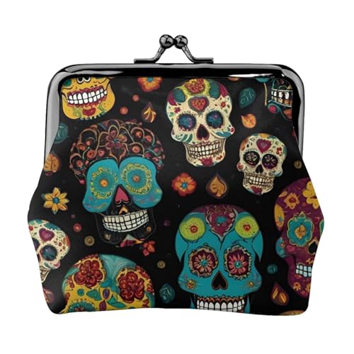 Sugar and Skulls Print Stylish Unique Coin Purse Cute Mini Wallet with Kiss Lock Waterproof for Coins von KPXXAQT
