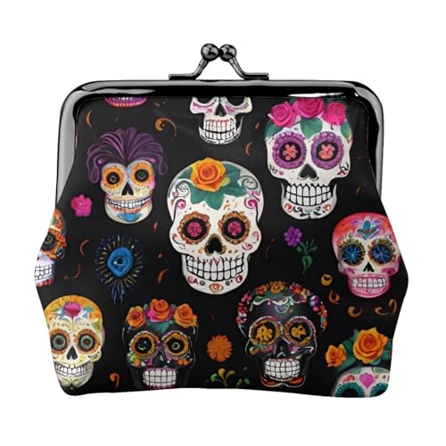 Totenkopf-Druck, stilvolle einzigartige Münzbörse, niedliche Mini-Geldbörse mit Kussschloss, wasserdicht für Münzen von KPXXAQT