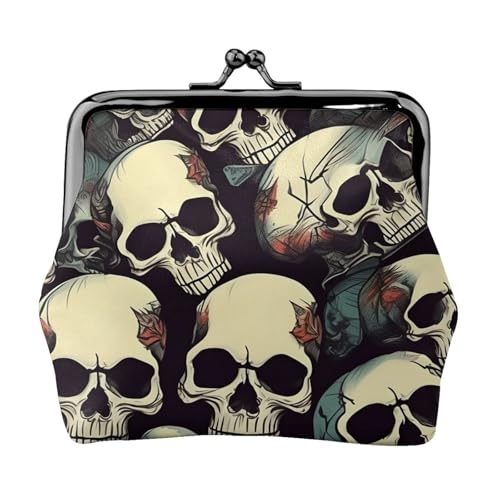 Totenkopf-Skelett-Druck, stilvolle einzigartige Münzbörse, niedliche Mini-Geldbörse mit Kussschloss, wasserdicht für Münzen von KPXXAQT
