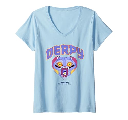 Damen KPop Demon Hunters Derpy Collegic T-Shirt mit V-Ausschnitt Damen KPop Demon Hunters Derpy Collegic T-Shirt mit V-Ausschnitt von KPop Demon Hunters