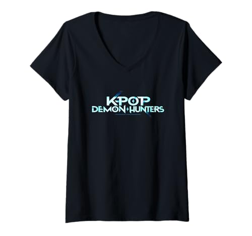 Damen KPop Demon Hunters Full Colour Logo T-Shirt mit V-Ausschnitt von KPop Demon Hunters
