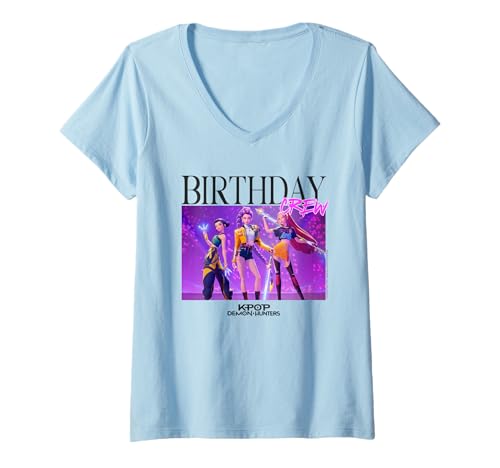 Damen KPop Demon Hunters Huntrix Birthday Crew Group T-Shirt mit V-Ausschnitt Damen KPop Demon Hunters Huntrix Birthday Crew Group T-Shirt mit V-Ausschnitt von KPop Demon Hunters