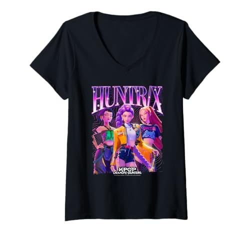 Damen KPop Demon Hunters Huntrix Bootleg T-Shirt mit V-Ausschnitt Damen KPop Demon Hunters Huntrix Bootleg T-Shirt mit V-Ausschnitt von KPop Demon Hunters