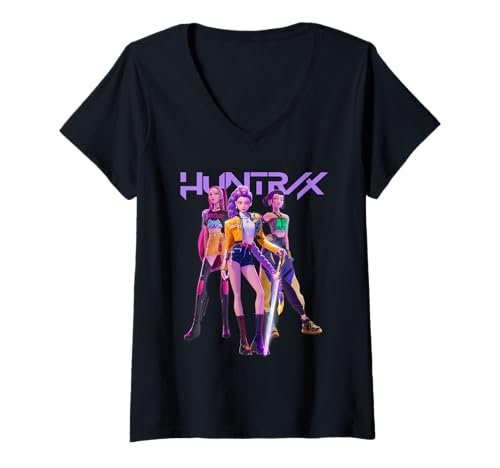 Damen KPop Demon Hunters Huntrix Huntr/X Band Pose Back T-Shirt mit V-Ausschnitt von KPop Demon Hunters