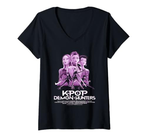 Damen KPop Demon Hunters Huntrix Huntr/X Billboard Poster Back T-Shirt mit V-Ausschnitt von KPop Demon Hunters