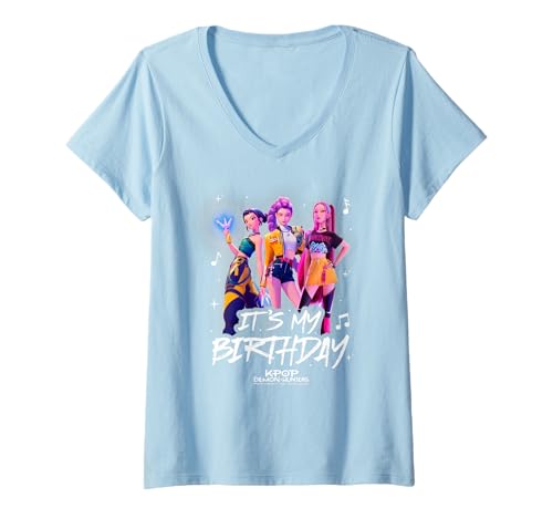 Damen KPop Demon Hunters Huntrix It's My Birthday Group T-Shirt mit V-Ausschnitt Damen KPop Demon Hunters Huntrix It's My Birthday Group T-Shirt mit V-Ausschnitt von KPop Demon Hunters