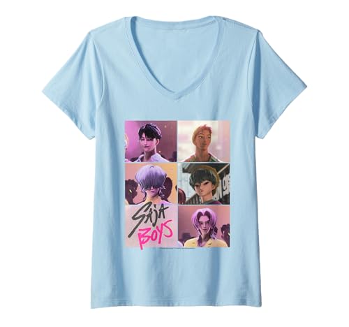 Damen KPop Demon Hunters Saja Boys Era Grid T-Shirt mit V-Ausschnitt von KPop Demon Hunters