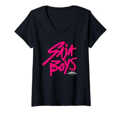 Damen KPop Demon Hunters Saja Boys Pink Logo T-Shirt mit V-Ausschnitt von KPop Demon Hunters