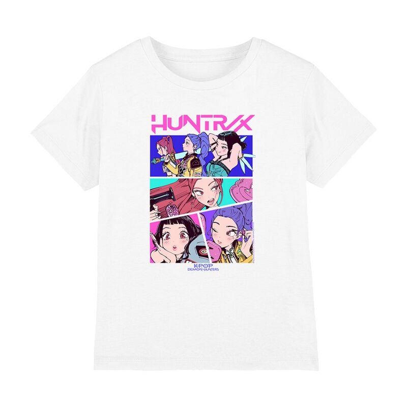KPop Demon Hunters - Anime T-Shirt für Kinder - Huntrix - Neon Comic Anime - für Mädchen & Jungen - weiß  - Lizenzierter Fanartikel von KPop Demon Hunters