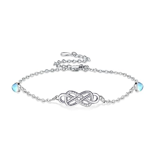 Infinity Armband Damen 925 Sterling Silber Mondstein Unendlichkeit Herz Armbänder Kristallen Armkette Valentinstag Muttertag Geburtstags Weihnachten Geschenk für Sie Frauen Freundin mama von KQ&TTENG