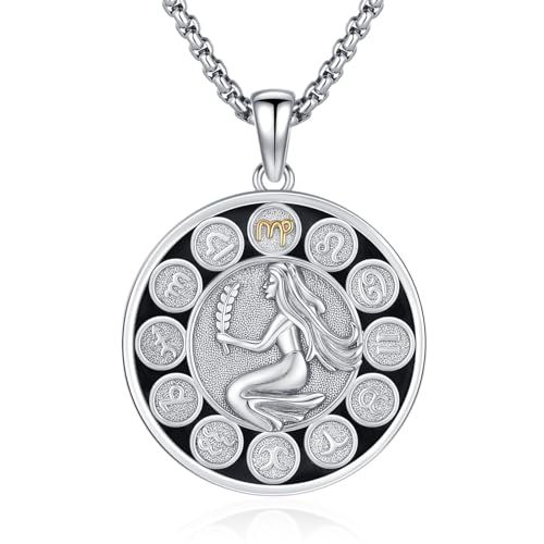 KQ&TTENG Jungfrau Halskette 925 Sterling Silber Sternzeichen Anhänger Sternbild Halskette Horoskop Schmuck Astrologie Weihnachts Weihnachten Geburtstag für Männer Frauen von KQ&TTENG