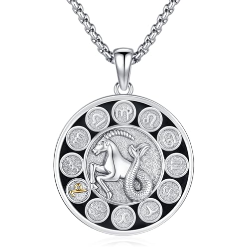 KQ&TTENG Steinbock Halskette 925 Sterling Silber Sternzeichen Anhänger Sternbild Halskette Horoskop Schmuck Astrologie Weihnachts Weihnachten Geburtstag für Männer Frauen von KQ&TTENG