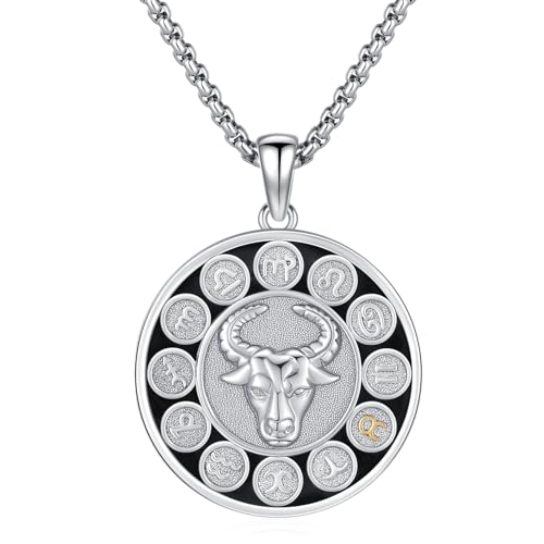 KQ&TTENG Stier Halskette 925 Sterling Silber Sternzeichen Anhänger Sternbild Halskette Horoskop Schmuck Astrologie Weihnachts Weihnachten Geburtstag für Männer Frauen von KQ&TTENG