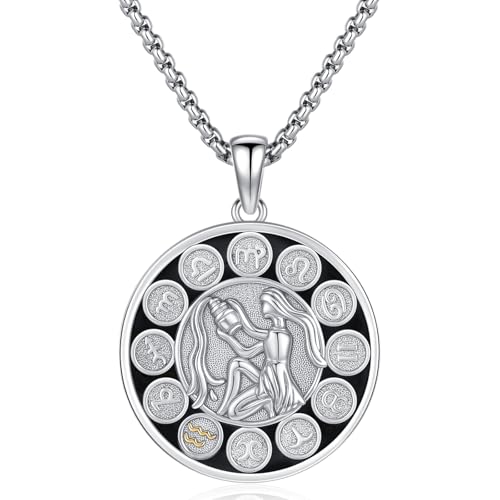 KQ&TTENG Wassermann Halskette 925 Sterling Silber Sternzeichen Anhänger Sternbild Halskette Horoskop Schmuck Astrologie Weihnachts Weihnachten Geburtstag für Männer Frauen von KQ&TTENG