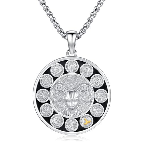 KQ&TTENG Widder Halskette 925 Sterling Silber Sternzeichen Anhänger Sternbild Halskette Horoskop Schmuck Astrologie Weihnachts Weihnachten Geburtstag für Männer Frauen von KQ&TTENG