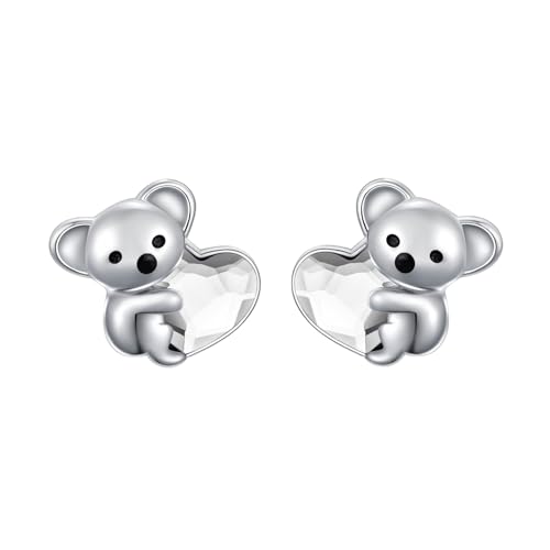 Koala Ohrringe Mädchen 925 Sterling Silber April Geburtsstein Frauen Ohrstecker hypoallergen Koala Bär Tier Schmuck Geburtstag und Weihnachten Geschenke von KQ&TTENG