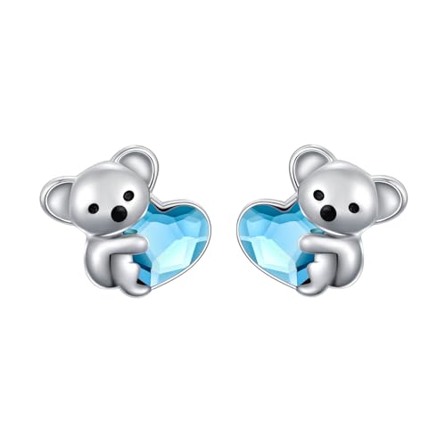 Koala Ohrringe Mädchen 925 Sterling Silber März Geburtsstein Frauen Ohrstecker hypoallergen Koala Bär Tier Schmuck Geburtstag und Weihnachten Geschenke von KQ&TTENG