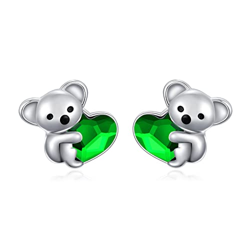 Koala Ohrringe Mädchen 925 Sterling Silber Mai Geburtsstein Frauen Ohrstecker hypoallergen Koala Bär Tier Schmuck Geburtstag und Weihnachten Geschenke von KQ&TTENG