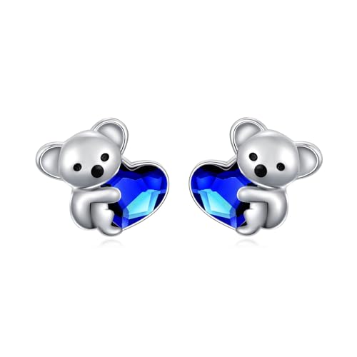 Koala Ohrringe Mädchen 925 Sterling Silber September Geburtsstein Frauen Ohrstecker hypoallergen Koala Bär Tier Schmuck Geburtstag und Weihnachten Geschenke von KQ&TTENG