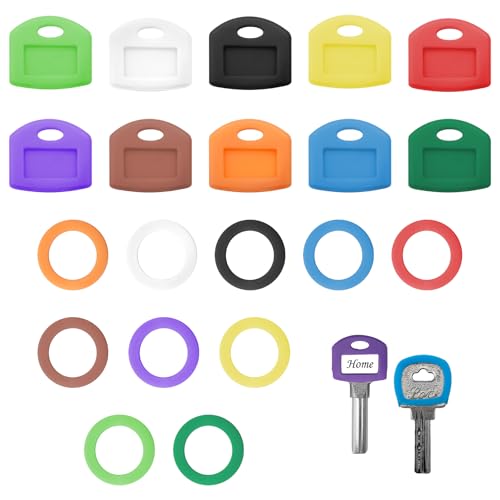 KQDRAVINE 20 Stück Schlüsselmarkierer Rund und Eckig 2 Stile 10 Farben, Schlüsselkappen Eckig Schlüsselmarkierung Eckig Schlüssel Markierung für Ldentifizierung Von Schlüsselverwendung von KQDRAVINE