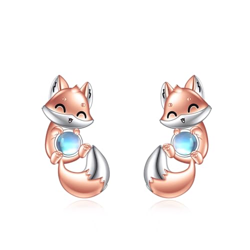 Fuchs Ohrringe Sterling Silber Tier Ohrstecker Fuchs Schmuck Mondstein Ohrringe für Damen von KQF