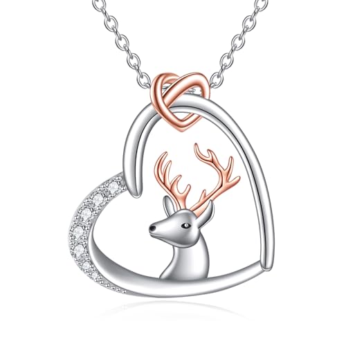 Tier Herz Kette Sterling Silber Hirsch Kette Land Ketten für Damen Tier Schmuck Geschenke für Damen von KQF
