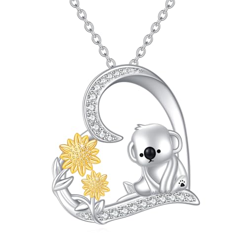 Koala Kette für Damen Sterling Silber Koala Schmuck Herz Tier Anhänger Faulheit Kette Geschenke für Damen von KQF