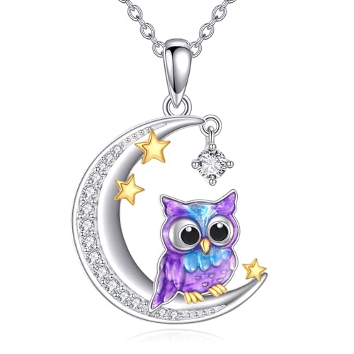 Eule Kette für Damen Sterling Silber Eule Schmuck Mond Anhänger Kette Geschenke für Damen von KQF