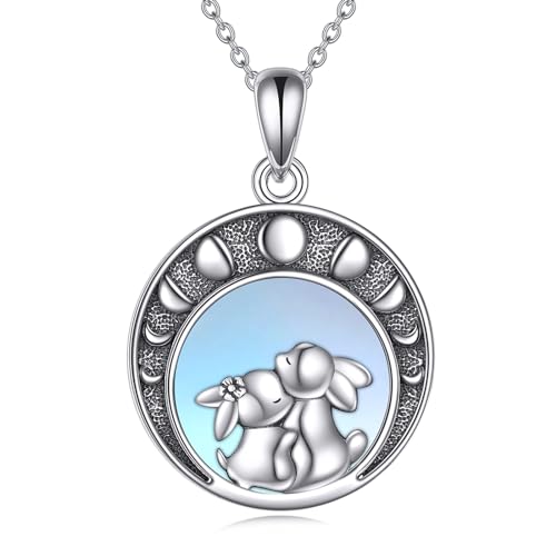Häschen Kette Sterling Silber Mondstein Häschen Anhänger Tier Schmuck Mondstein Kette Geschenke für Damen Mädchen von KQF