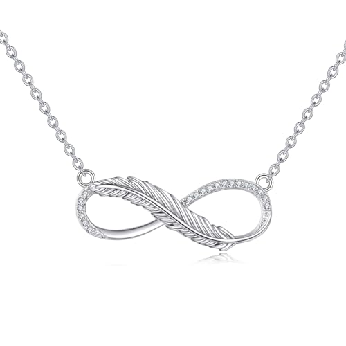 Unendliche Kette für Damen Sterling Silber Unendliche Kette Feder Anhänger Feder Schmuck Geburtstagsgeschenke für Mädchen von KQF