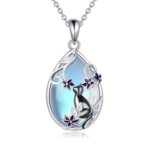 Katze Kette für Damen Sterling Silber Mondstein Anhänger Kette Katze Schmuck Schwarz Katze Kette Geschenke für Damen von KQF