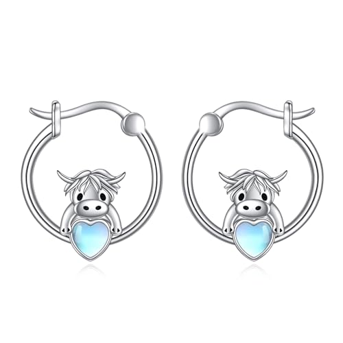 Kuh Ohrringe für Damen Sterling Silber Mondstein Ohrringe Hoop Ohrringe für Damen Mädchen von KQF