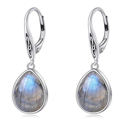 Labradorit Tropfen Ohrringe aus Sterlingsilber mit keltischem Knoten Ohrhänger mit Hebelverschluss für Frauen Labradorit Schmuck Geschenk für Frauen Mutter von KQF