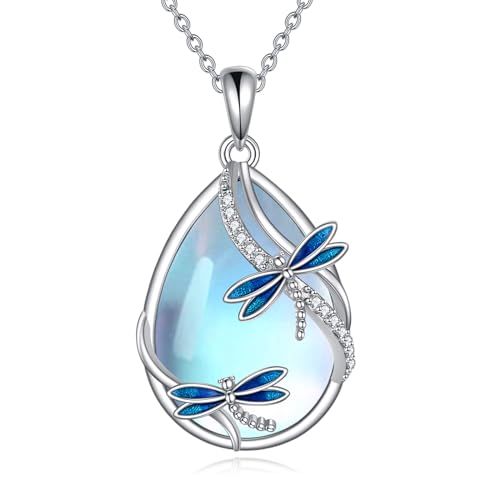 Libellen Kette für Damen Sterling Silber Libellen Schmuck Mondstein Anhänger Geschenke für Damen Mädchen von KQF
