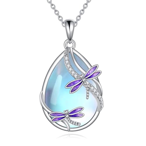 Libelle Mondstein Kette für Damen Sterling Silber Libelle Mondstein Anhänger Kette Schmuck Geschenke für Damen Mädchen von KQF
