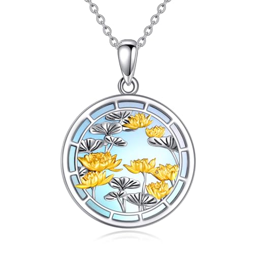 Lotus Kette für Damen Sterling Silber Lotus Schmuck Mondstein Kette Geschenke für Damen Mädchen von KQF