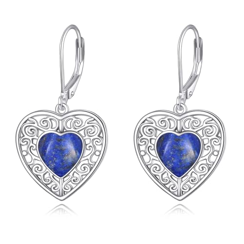 Lapislazuli Ohrringe Sterling Silber Herz Ohrringe Hebel Ohrringe Baumeln Lapislazuli Schmuck Geschenke für Damen von KQF